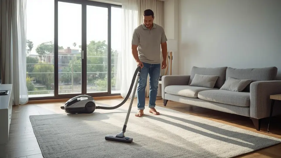 a person cleaning delicate rug with a vacuum cleaner