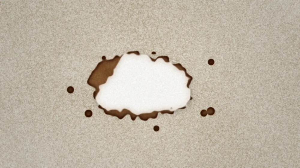 Baking soda paste spread over a coffee stain on carpet