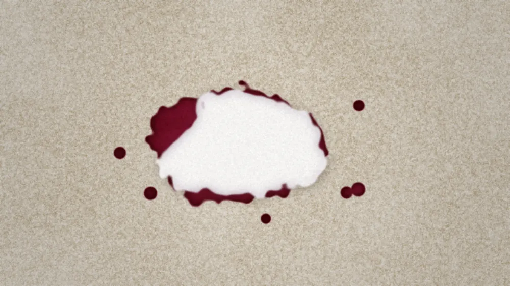 Baking soda paste spread over a red wine stain on carpet