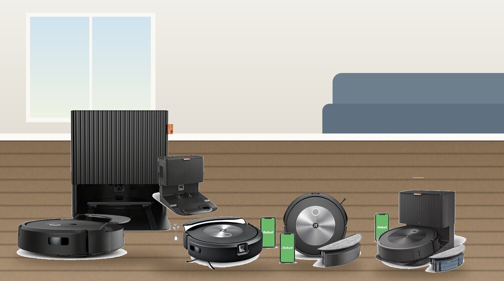 Budget robot vacuums with camera mapping on a wood floor