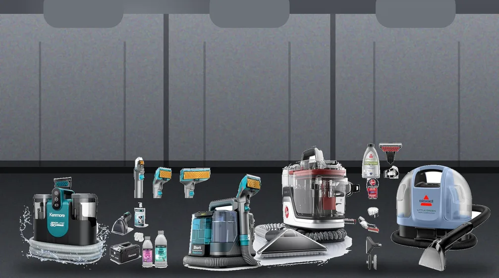 Portable carpet cleaners for cars on a car back seat