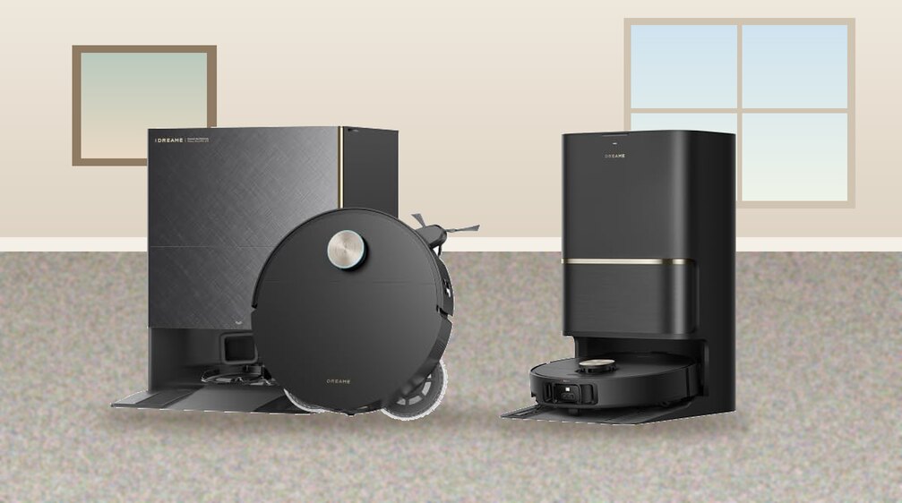 Robot vacuums with self-emptying docks on thick carpet